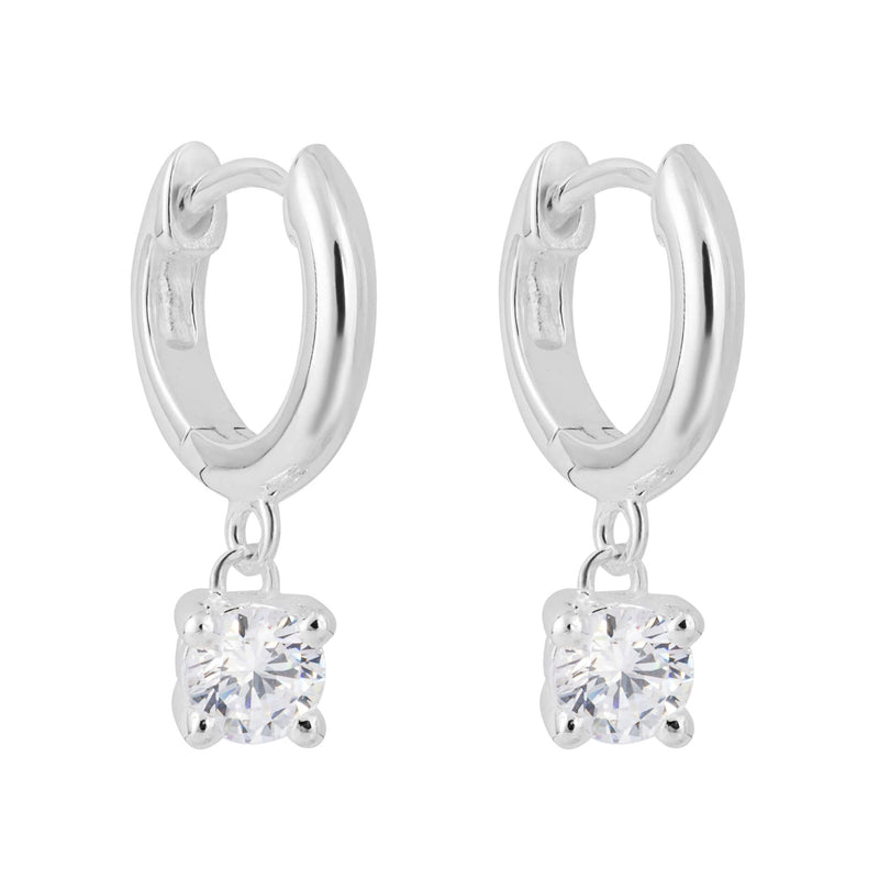 Beginnings Huggie Hoop Earrings with Cubic Zirconia Drop Charm