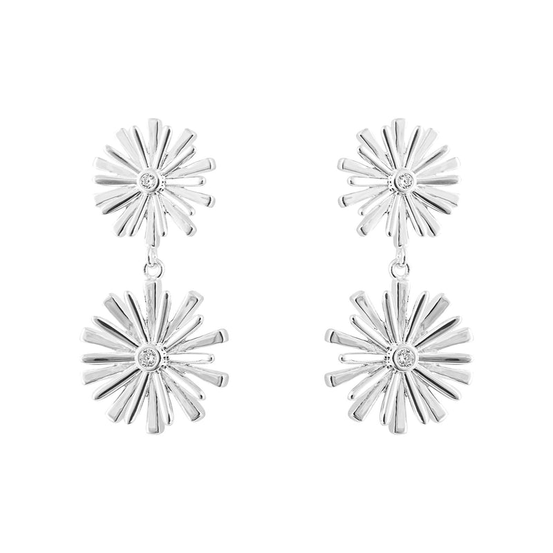Beginnings Stylised Double Flower Drop Earrings with Cubic Zirconia