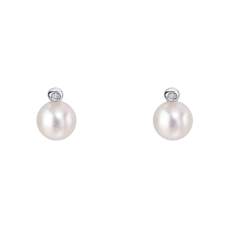D For Diamond Pearl Stud Earrings with Diamond