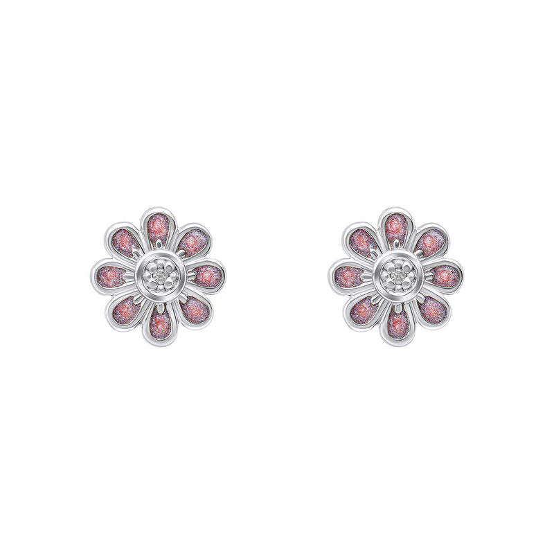 D For Diamond Pink Flower Stud Earrings with Diamond