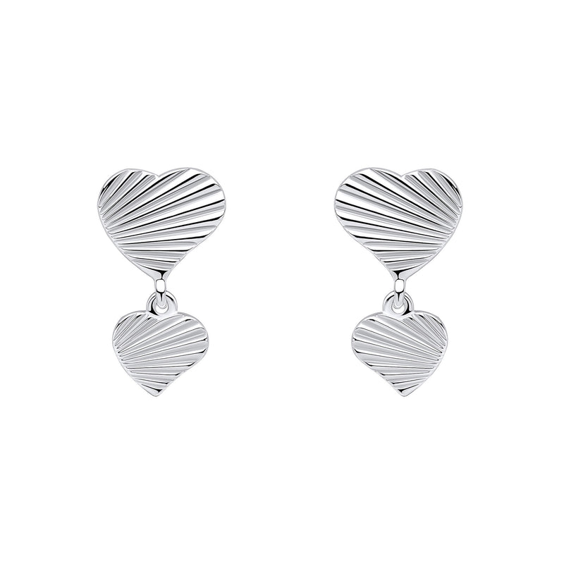 Beginnings Diamond Cut Double Heart Drop Earrings