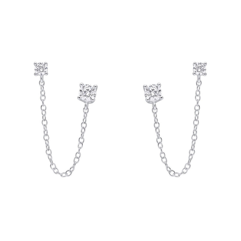 Beginnings Cubic Zirconia Chain Connector Double Stud Earrings