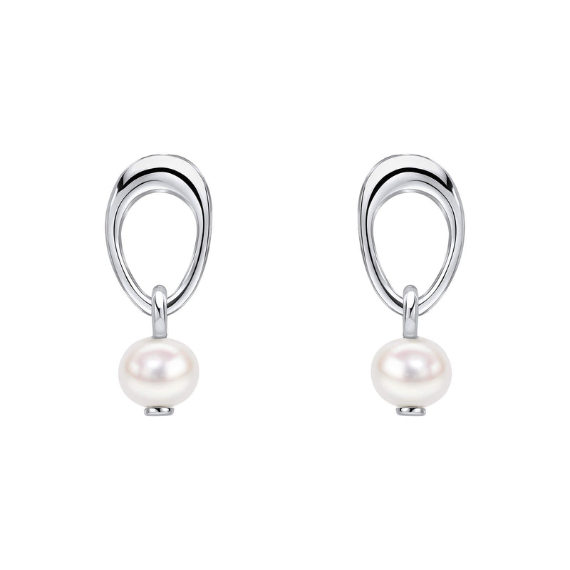 Beginnings Open Organic Oval and Freshwater Pearl Drop Earrings