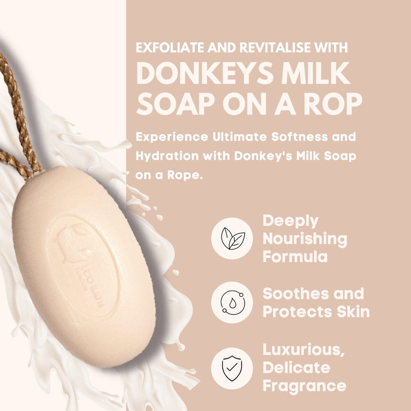 Eco Bath London Donkey’s Milk Soap on a Rope 220g - Luxurious and Eco Friendly Body Wash Bar with Shea Butter