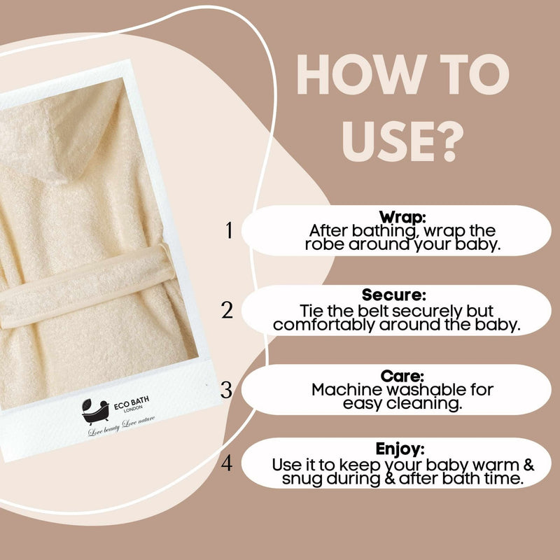 Eco Bath London Organic Cotton Baby Robe - Available in Sizes 0-2 Years and 3-5 Years
