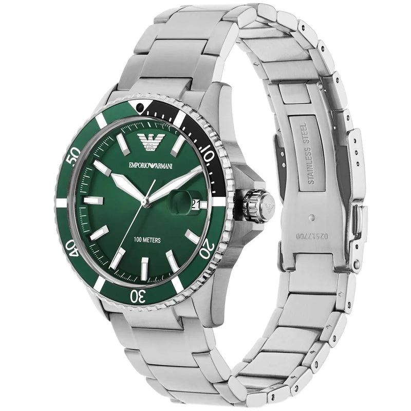 Emporio Armani AR11338 Men's Diver Style Silver & Green Watch