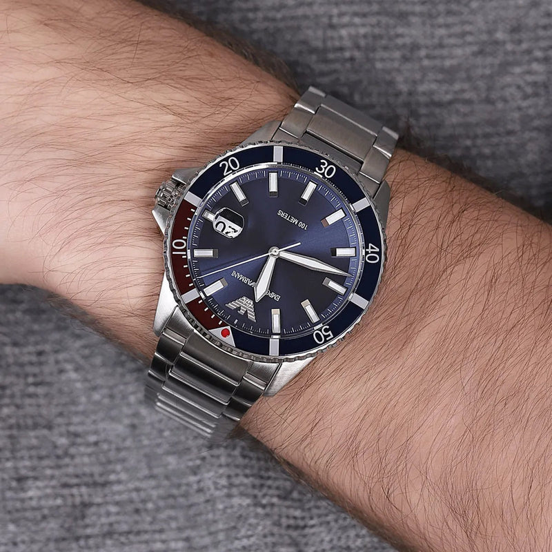 Emporio Armani AR11339 Men's Diver Style Silver & Blue Watch
