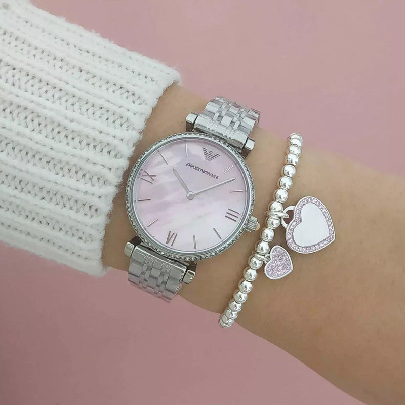 Emporio Armani AR1779 Gianni T-Bar Women's Silver & Pink Watch