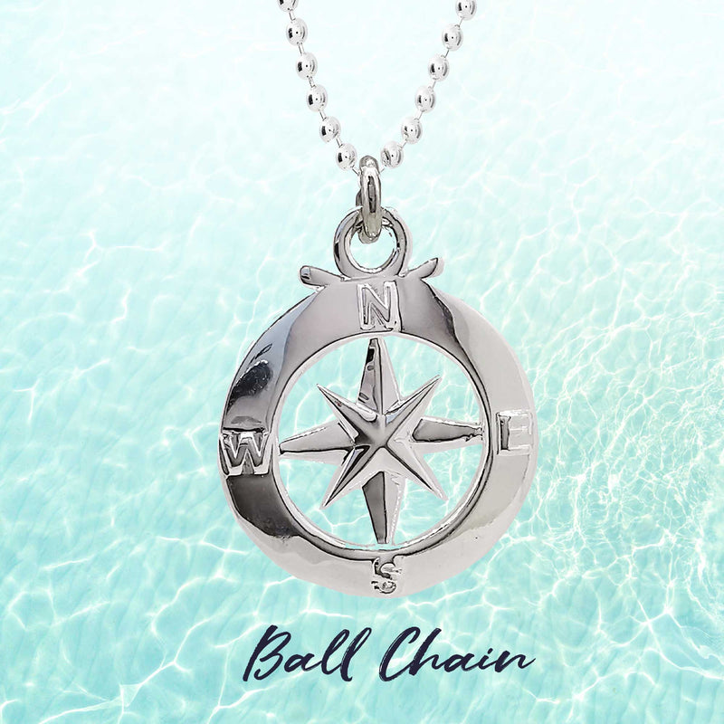 Enamel Outline Compass Large St Christopher Silver Necklace
