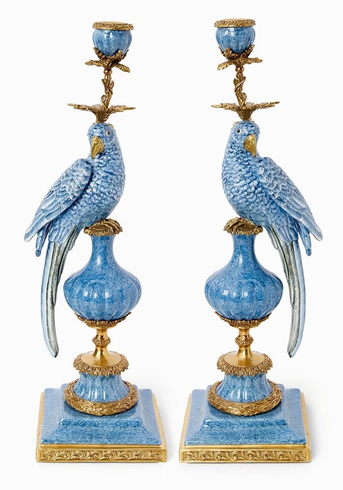 Enamelled Pretty Polly Parrot Candlestick - Left