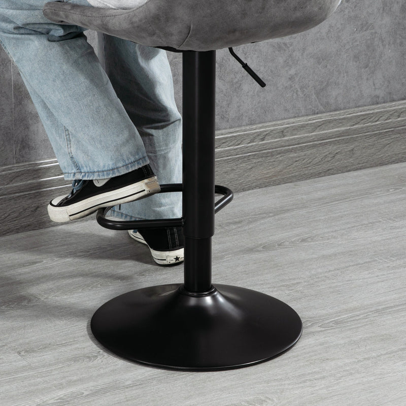 HOMCOM Bar Stools Set of 2, Swivel Counter Height Barstools with Back, Adjustable Bar Chairs, Breakfast Dining Stools for Kitchen Island Counter with Adjustable Steel Footrest & Base, Grey
