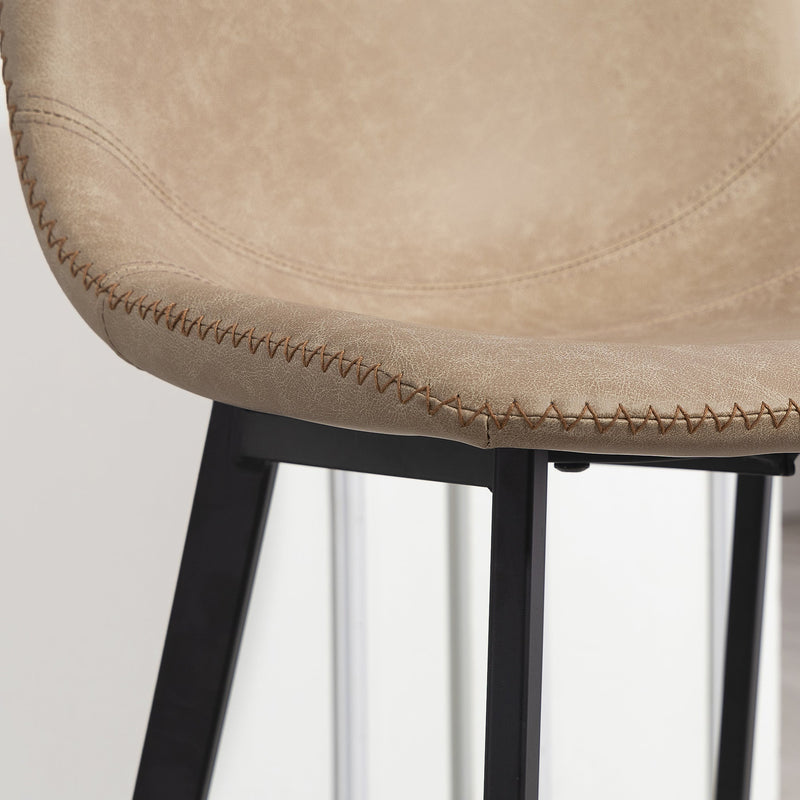 HOMCOM Bar Stools Set of 2, PU Leather Dining Stools with Backrest, Footrest, for Kitchen, Counter, Breakfast Bar, Light Brown