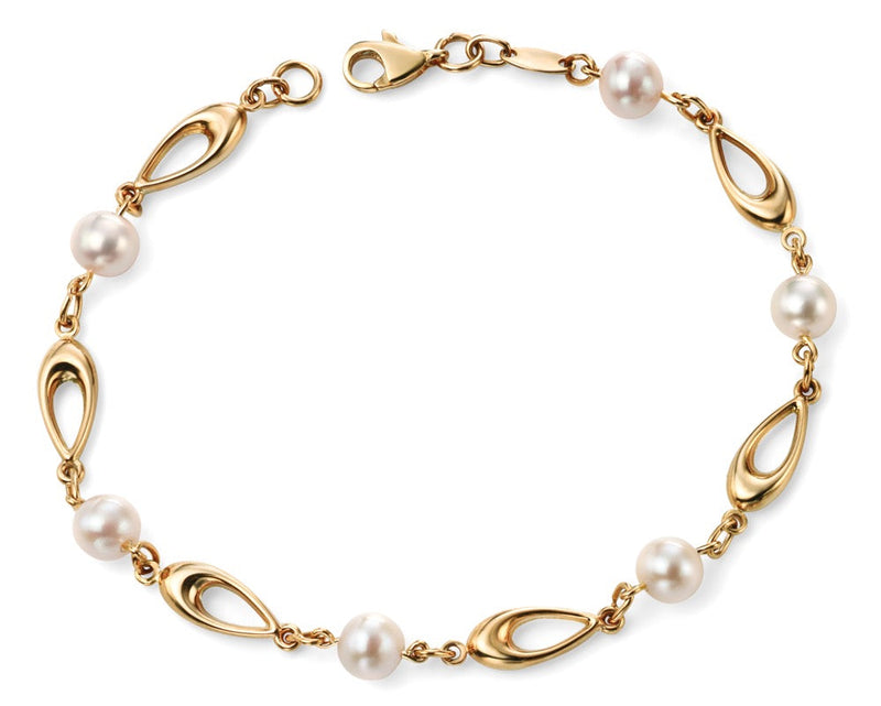Elements Gold Freshwater Pearl and Oval Link Bracelet