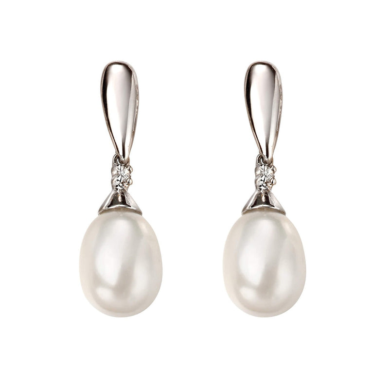 Elements Gold Freshwater Pearl and Diamond Drop Earrings