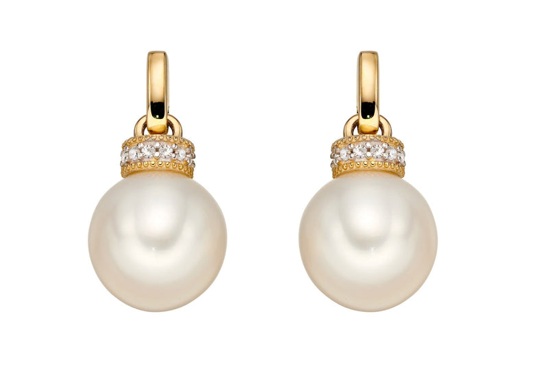 Elements Gold Freshwater Pearl Earrings with Diamond Set Top