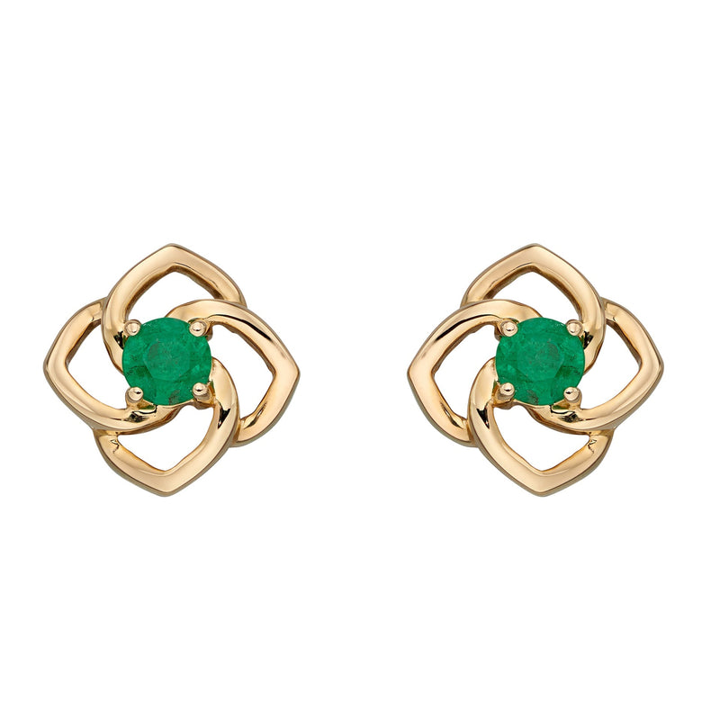 Elements Gold Cut Out Flower Stud Earrings with Emerald