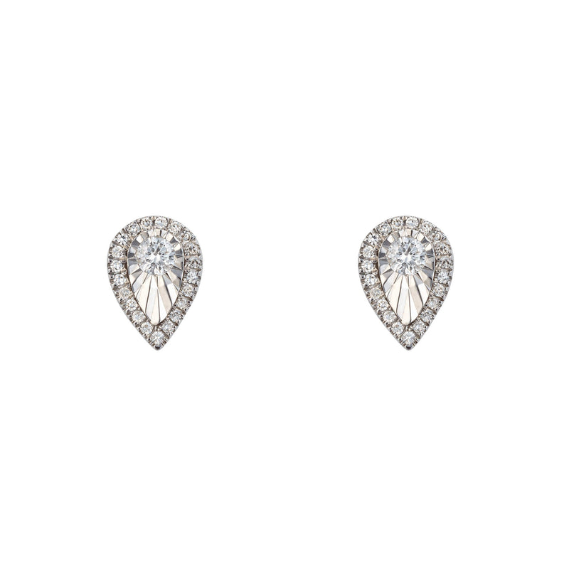 Elements Gold Diamond Cut Teardrop Stud Earrings with Diamond