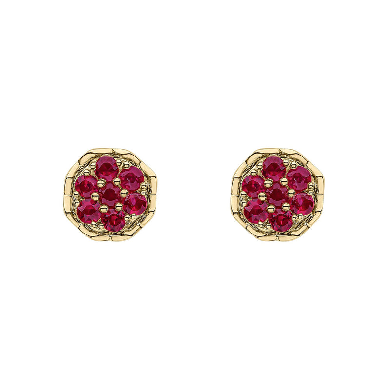 Elements Gold Seven Stone Ruby Cluster Earrings