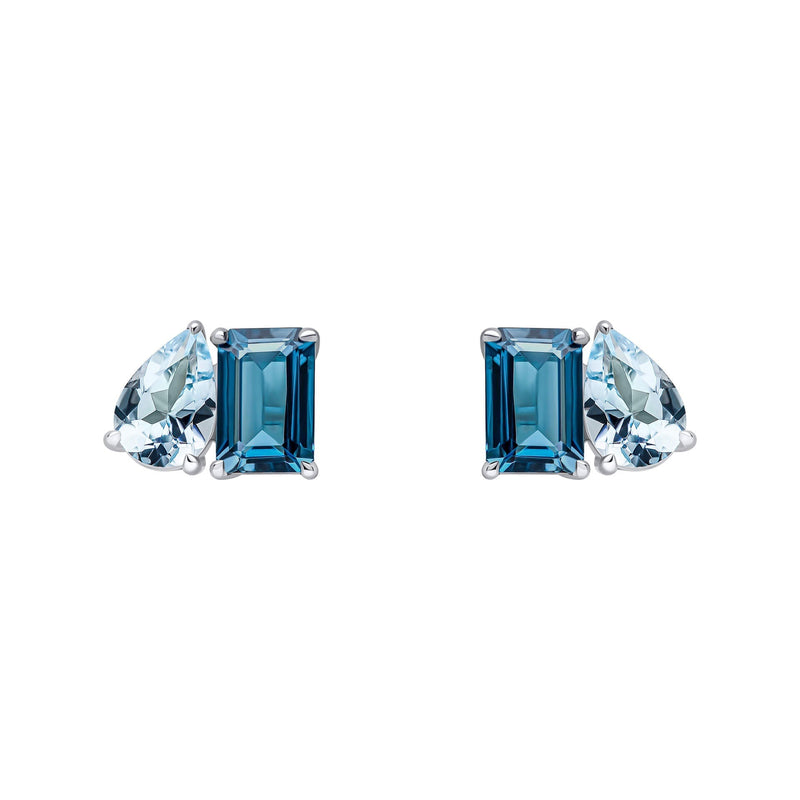 Elements Gold Toi et Moi Blue Topaz Stud Earrings
