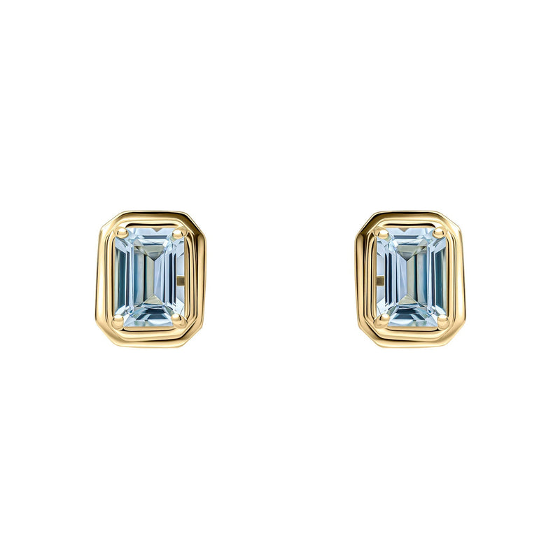 Elements Gold Elongated Octagon Aquamarine Stud Earrings