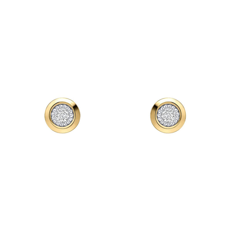 Elements Gold Rounded Bezel Diamond Stud Earrings