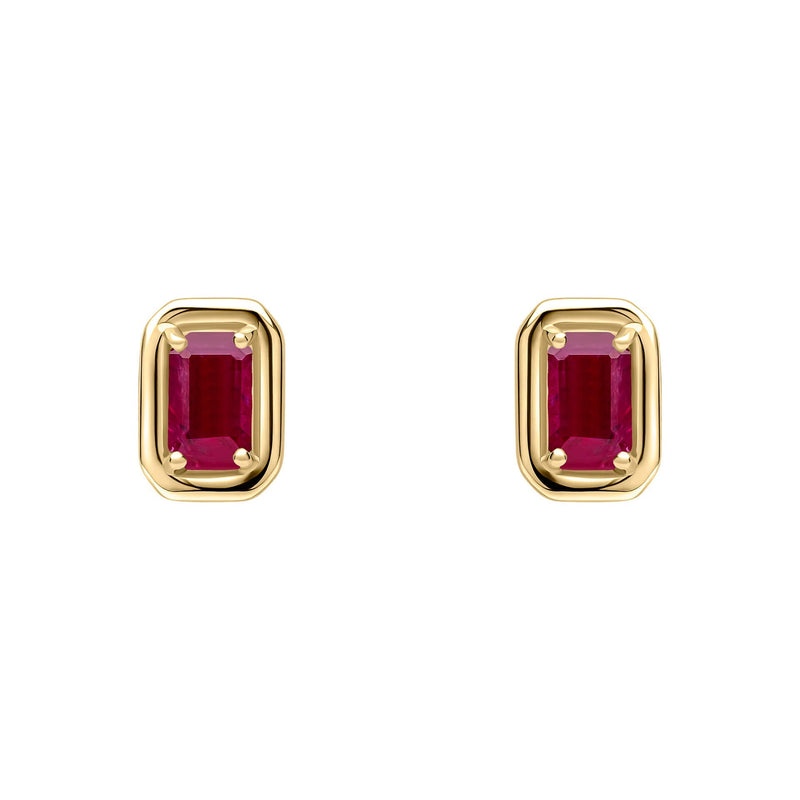 Elements Gold Chunky Border Precious Stone Stud Earrings