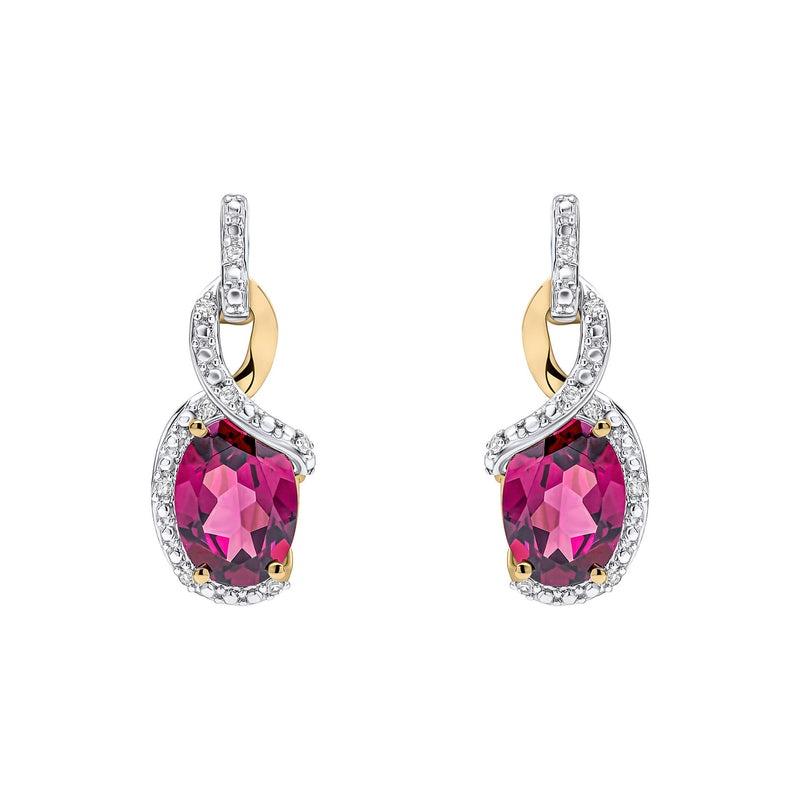 Elements Gold Elegant Twist Garnet Drop Earrings