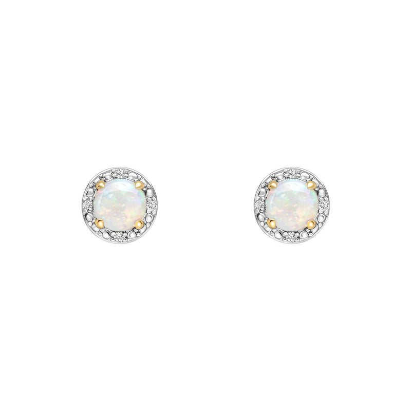 Elements Gold Round Diamond Surround Opal Stud Earrings