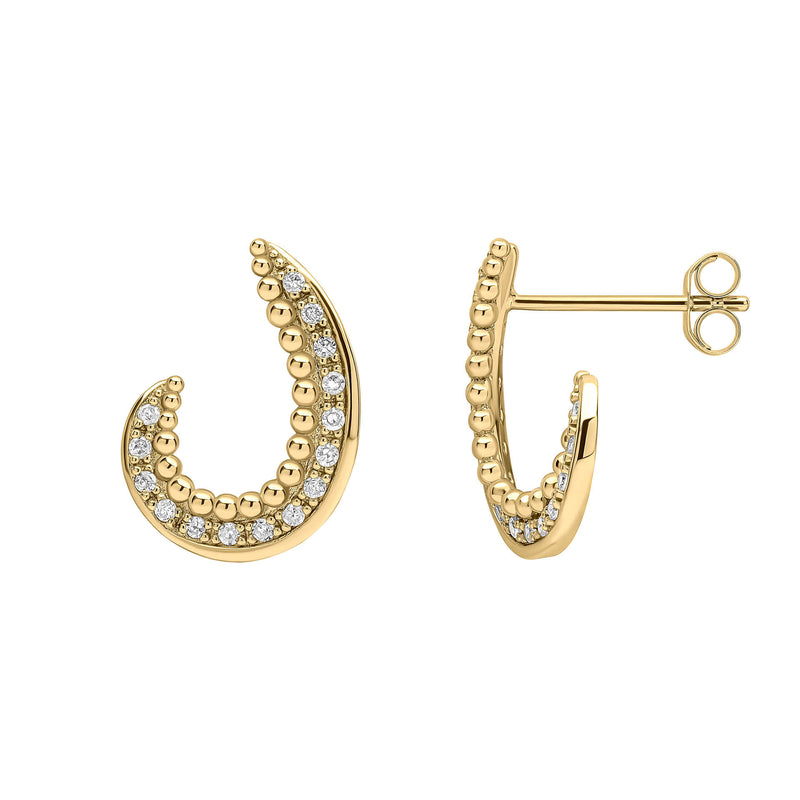 Elements Gold Diamond and Stippled Edge Swirl Earrings