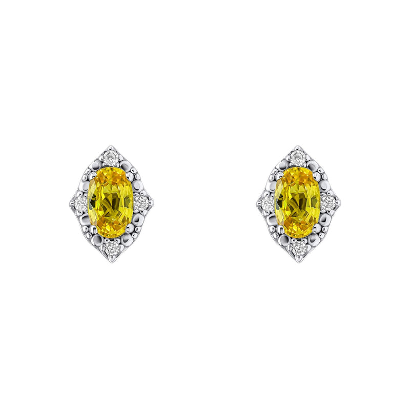 Elements Gold Oval Sapphire and Diamond Stud Earrings