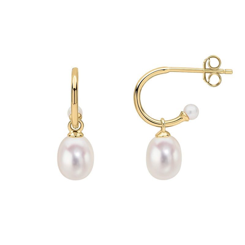 Elements Gold Pearl Detail Half Hoop Earrings