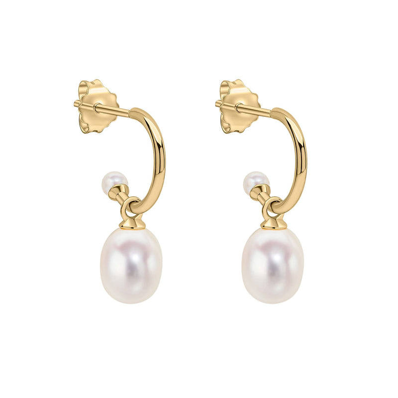 Elements Gold Pearl Detail Half Hoop Earrings