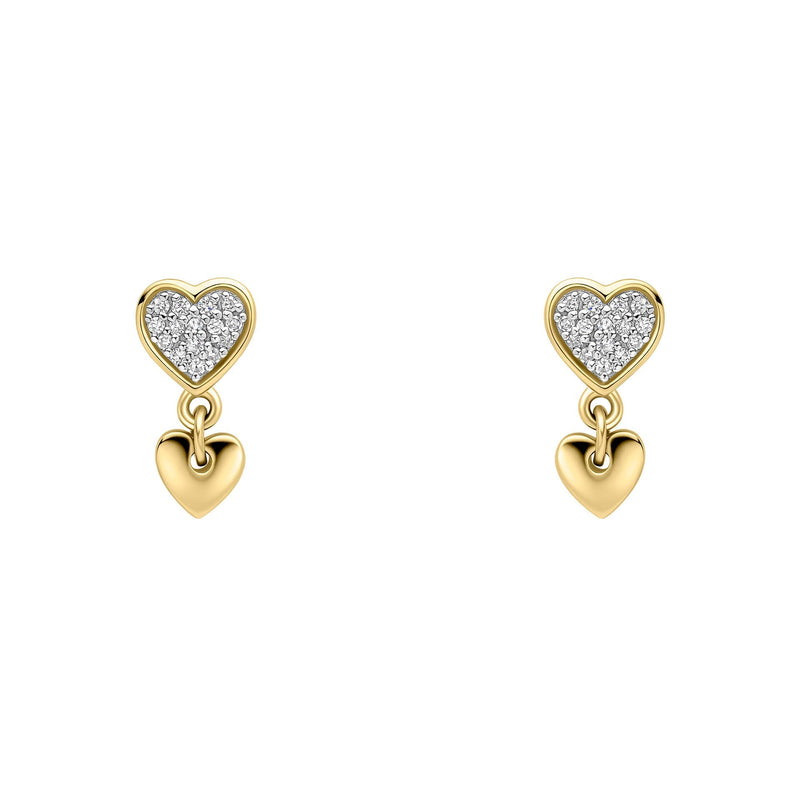 Elements Gold Double Heart Drop Earrings