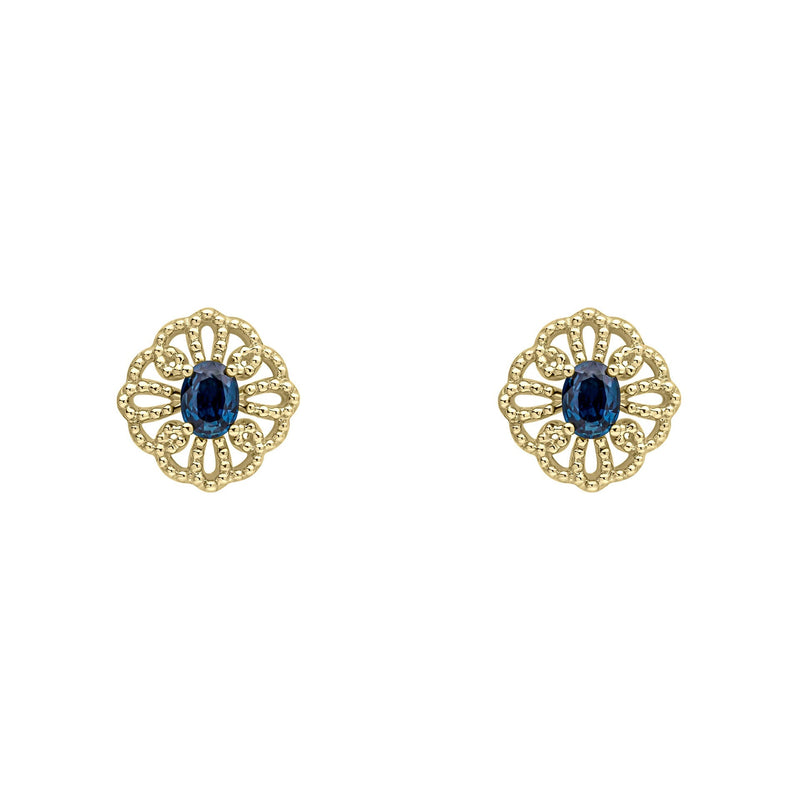 Elements Gold Ornate Sapphire Stud Earrings