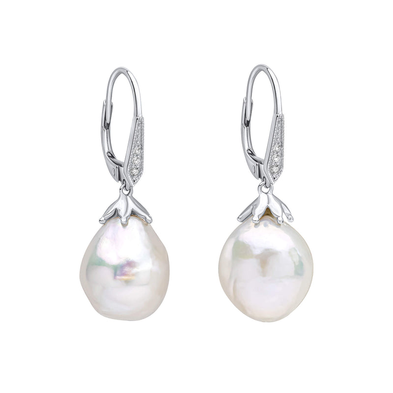 Elements Gold Oversized Baroque Pearl and White Topaz Detail Drop Earrings