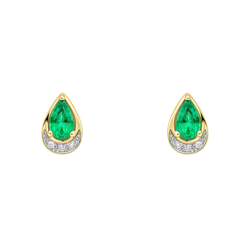 Elements Gold Teardrop Emerald and Diamond Stud Earrings