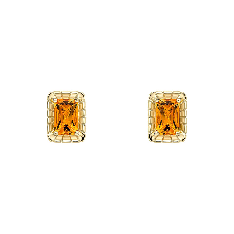 Elements Gold Detailed Octagon Citrine Stud Earrings