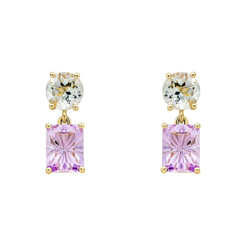 Elements Gold Toi et Moi Quartz and Amethyst Drop Earrings