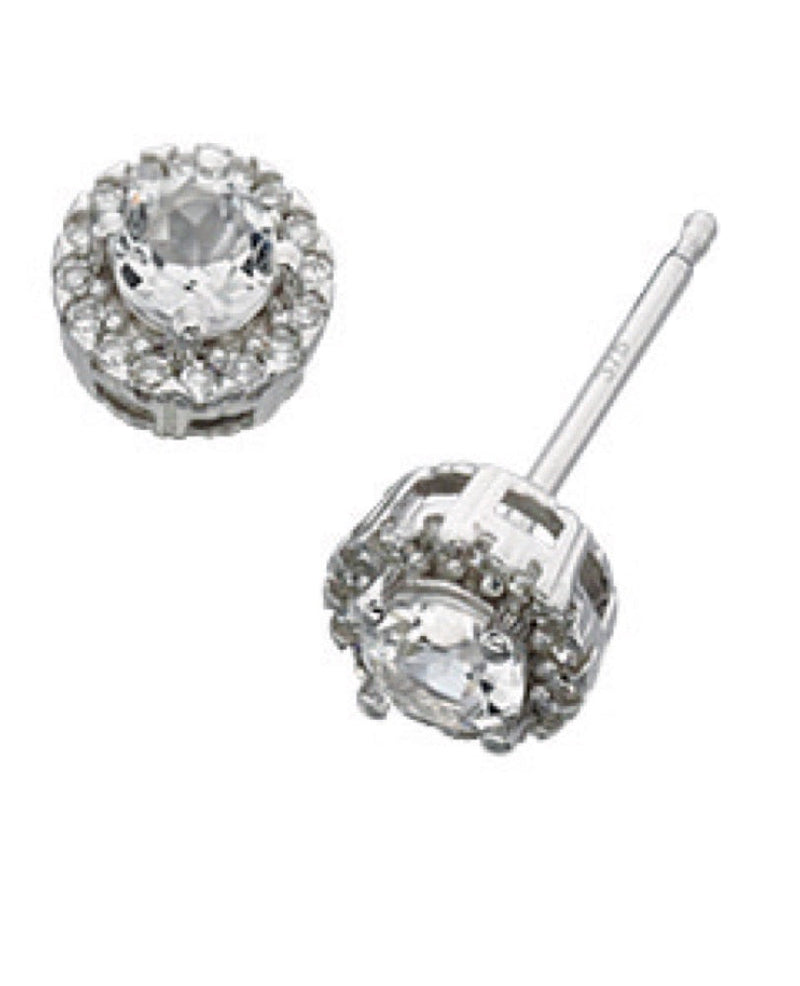 Elements Gold Diamond and White Topaz Stud Earrings