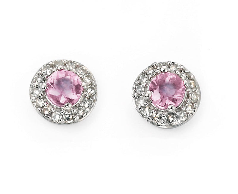 Elements Gold Pink Sapphire Earrings with Diamond Surround