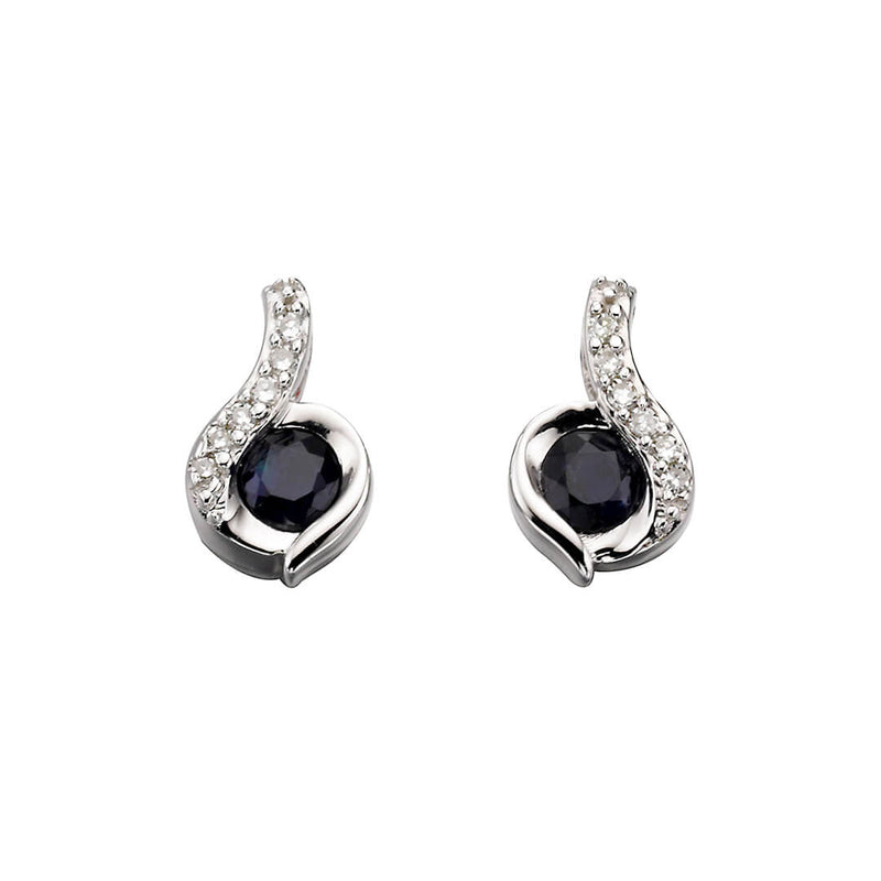 Elements Gold Blue Sapphire Swirl Earrings with Diamond