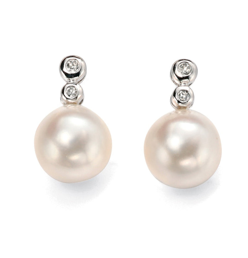 Elements Gold Freshwater Pearl Earrings with Diamonds