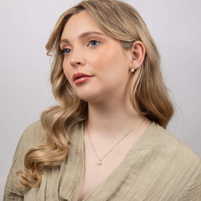 Elements Gold Freshwater Pearl Earrings with Diamonds