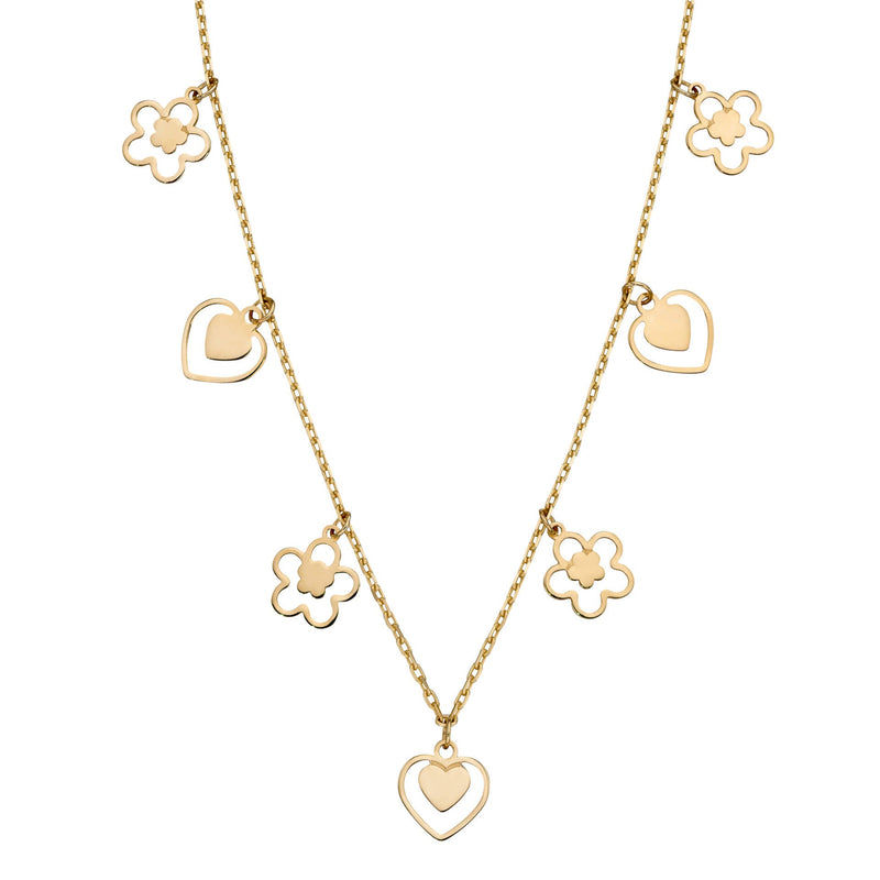 Elements Gold Heart and Flower Charm Necklace