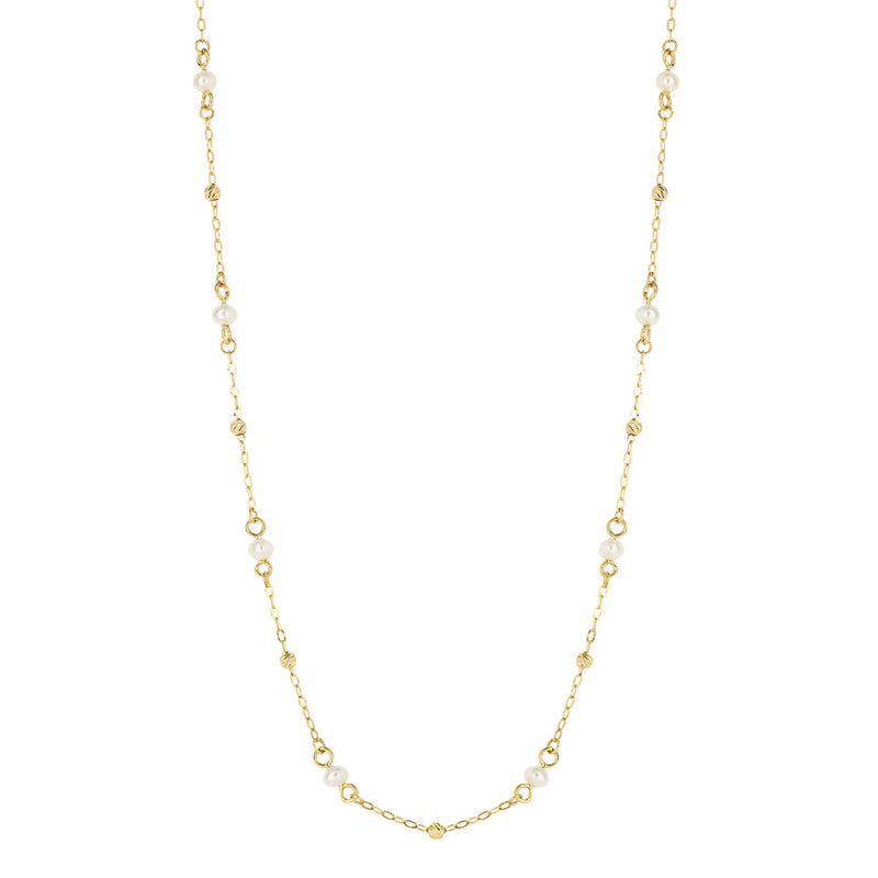Elements Gold Trace Chain Station Necklace with Freshwater Pearls