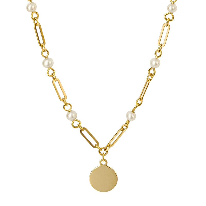 Elements Gold Pearl Station Necklace with Disc