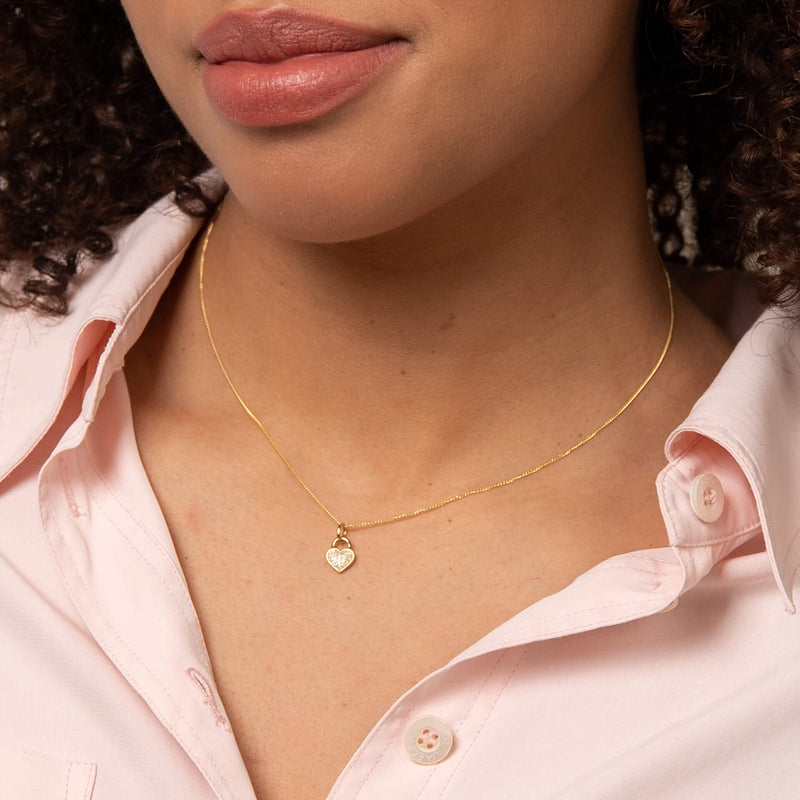 Elements Gold Heart Padlock Pendant with Pave Diamond
