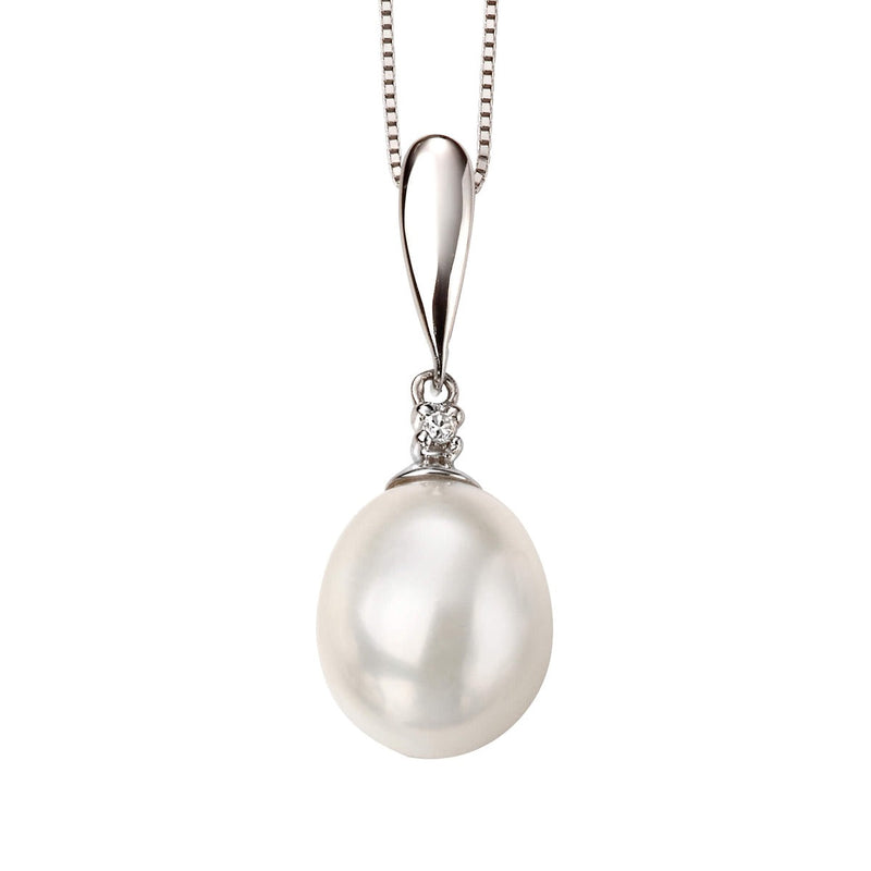 Elements Gold Freshwater Pearl and Diamond Drop Pendant