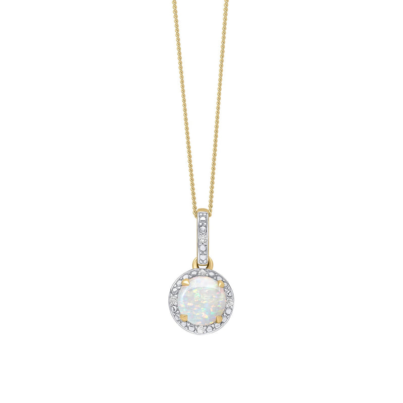 Elements Gold Round Diamond Surround Opal Pendant