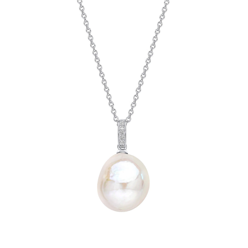 Elements Gold Oversized Baroque Pearl and White Topaz Detail Pendant
